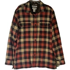 L.L. Bean Men/s Flannel Fleece Shirt Jacket Size Medium-Brown & Burnt Orange